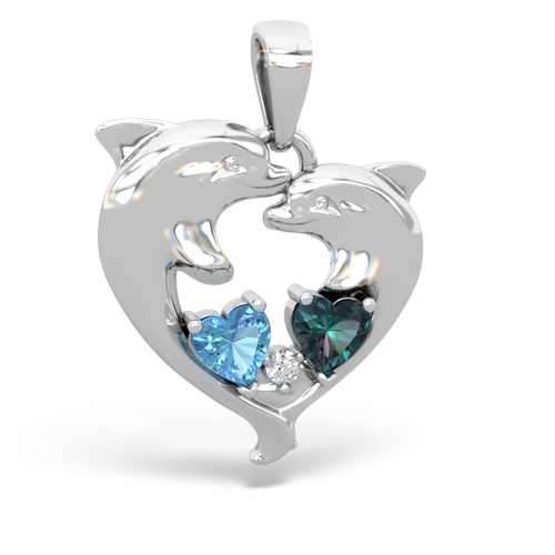blue topaz-alexandrite dolphins pendant