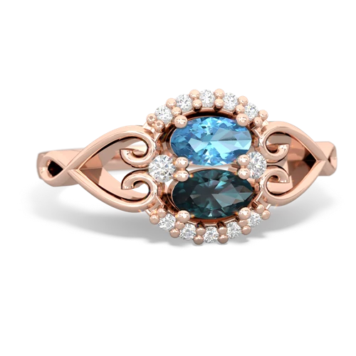 Blue Topaz Genuine Swiss Blue Topaz with Lab Created Alexandrite Love Nest ring Ring