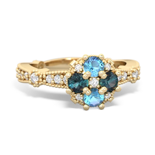 Blue Topaz Genuine Swiss Blue Topaz with Lab Created Alexandrite Milgrain Antique Style ring Ring