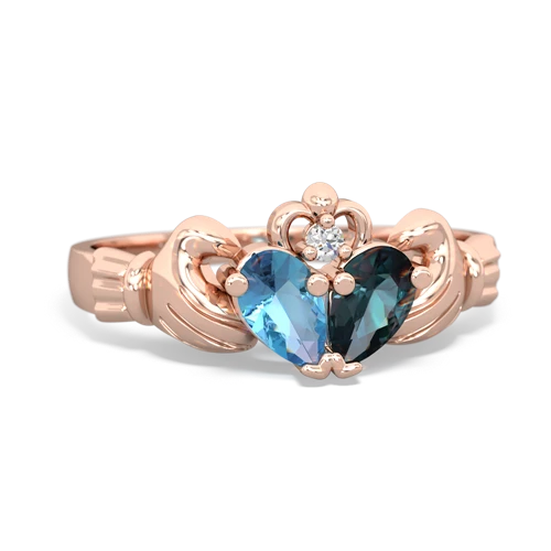 Blue Topaz Genuine Swiss Blue Topaz with Lab Created Alexandrite Claddagh ring Ring