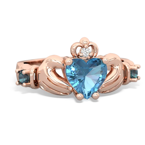 Blue Topaz Genuine Swiss Blue Topaz with Lab Created Alexandrite and Genuine Fire Opal Claddagh ring Ring