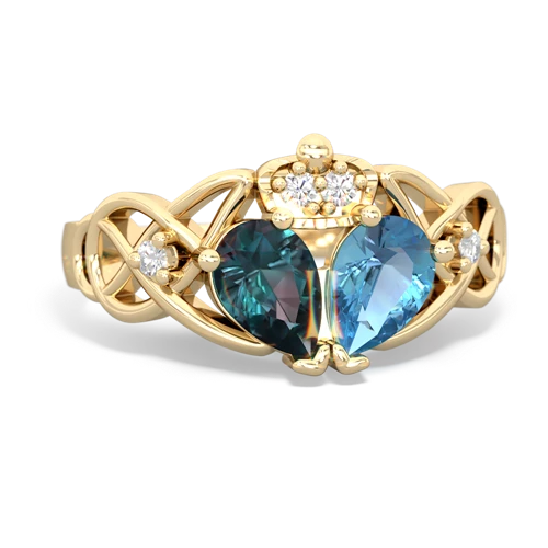 Blue Topaz Genuine Swiss Blue Topaz with Lab Created Alexandrite Two Stone Claddagh ring Ring