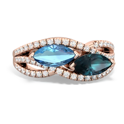 Blue Topaz Genuine Swiss Blue Topaz with Lab Created Alexandrite Diamond Rivers ring Ring
