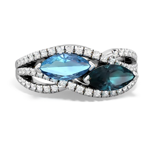 blue topaz-alexandrite double heart ring