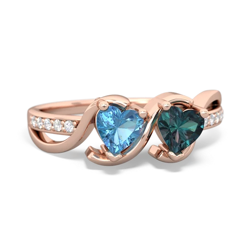 blue topaz-alexandrite double heart ring