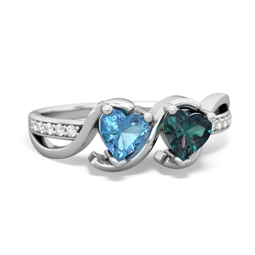 blue topaz-alexandrite double heart ring