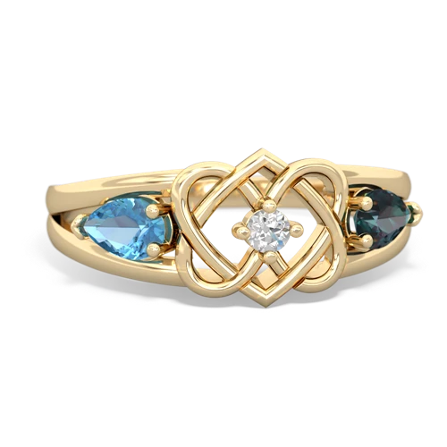 Blue Topaz Genuine Swiss Blue Topaz with Lab Created Alexandrite Hearts Intertwined ring Ring