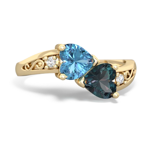 Blue Topaz Genuine Swiss Blue Topaz with Lab Created Alexandrite Snuggling Hearts ring Ring