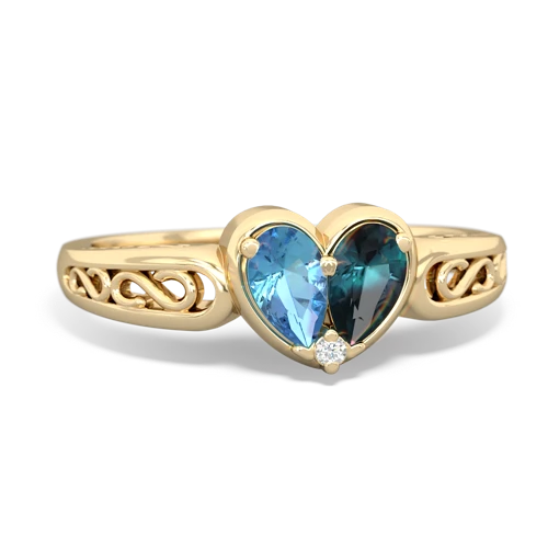 Blue Topaz Genuine Swiss Blue Topaz with Lab Created Alexandrite filligree Heart ring Ring