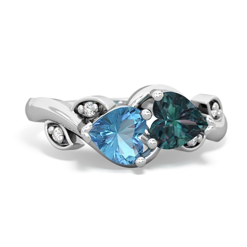 Blue Topaz Genuine Swiss Blue Topaz with Lab Created Alexandrite Floral Elegance ring Ring