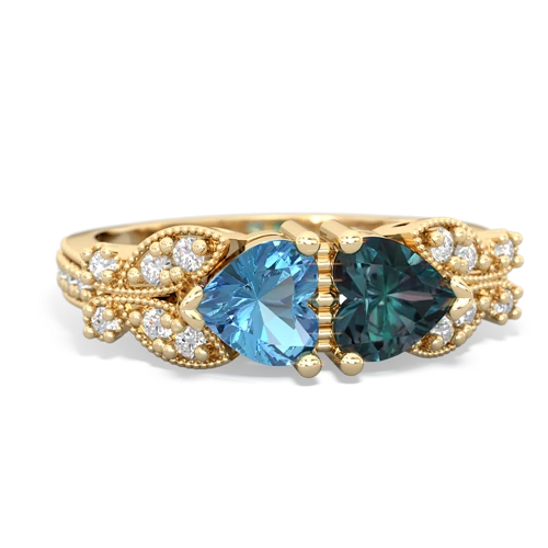 Blue Topaz Genuine Swiss Blue Topaz with Lab Created Alexandrite Diamond Butterflies ring Ring