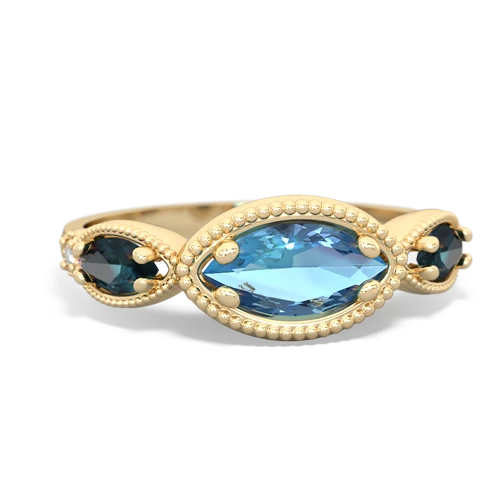 Blue Topaz Genuine Swiss Blue Topaz with Lab Created Alexandrite and Genuine Fire Opal Antique Style Keepsake ring Ring