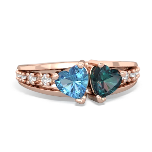 Blue Topaz Genuine Swiss Blue Topaz with Lab Created Alexandrite Heart to Heart ring Ring