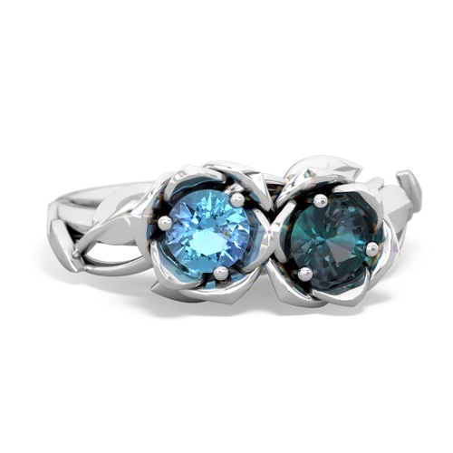 blue topaz-alexandrite roses ring