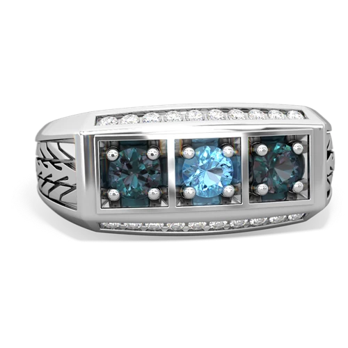 blue topaz-alexandrite three stone ring