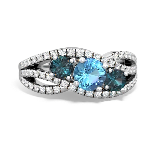 blue topaz-alexandrite three stone pave ring