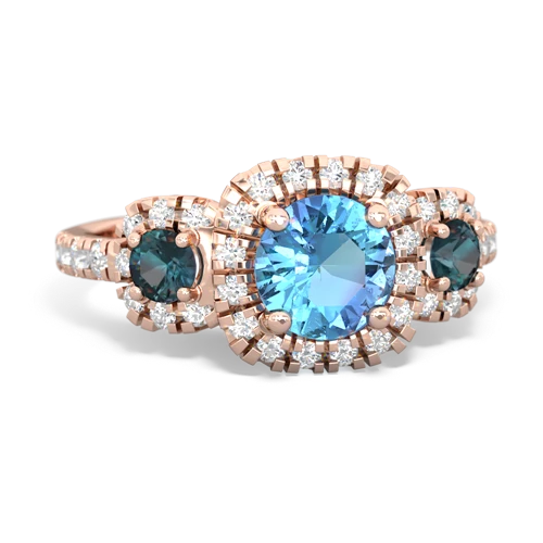Blue Topaz Genuine Swiss Blue Topaz with Lab Created Alexandrite and Genuine Aquamarine Regal Halo ring Ring