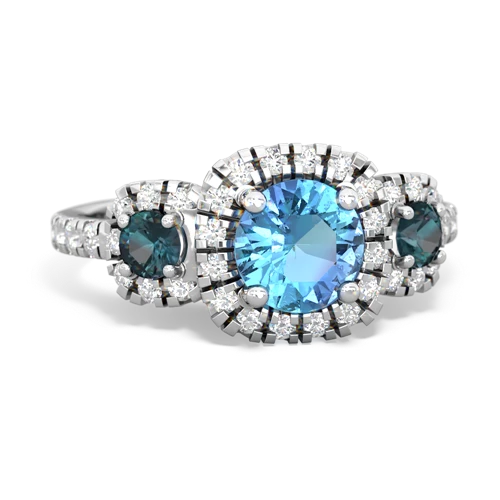 blue topaz-alexandrite three stone regal ring
