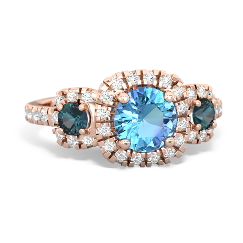 blue topaz-alexandrite three stone regal ring