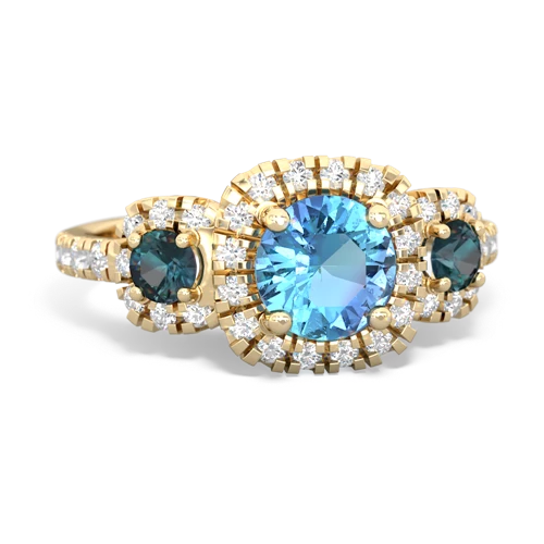 blue topaz-alexandrite three stone regal ring