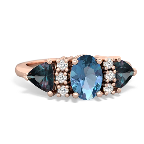Blue Topaz Genuine Swiss Blue Topaz with Lab Created Alexandrite and Genuine Aquamarine Antique Style Three Stone ring Ring