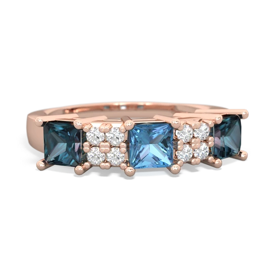 Blue Topaz Genuine Swiss Blue Topaz with Lab Created Alexandrite and  Three Stone ring Ring