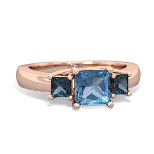 Blue Topaz Genuine Swiss Blue Topaz with Lab Created Alexandrite and Genuine Aquamarine Three Stone Trellis ring Ring