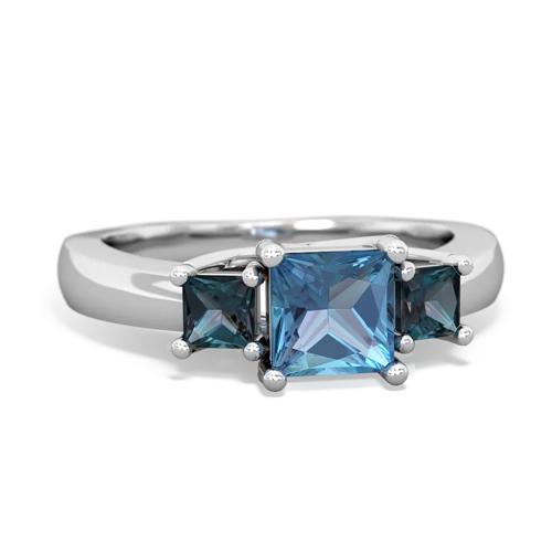 Blue Topaz Genuine Swiss Blue Topaz with Lab Created Alexandrite and  Three Stone Trellis ring Ring