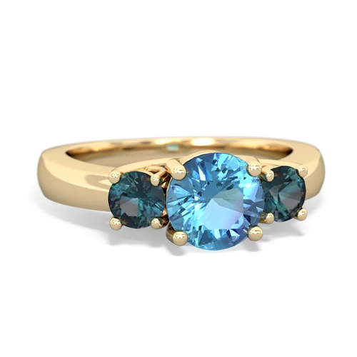 Blue Topaz Genuine Swiss Blue Topaz with Lab Created Alexandrite and  Three Stone Trellis ring Ring