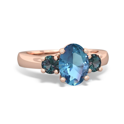 Blue Topaz Genuine Swiss Blue Topaz with Lab Created Alexandrite Three Stone Trellis ring Ring