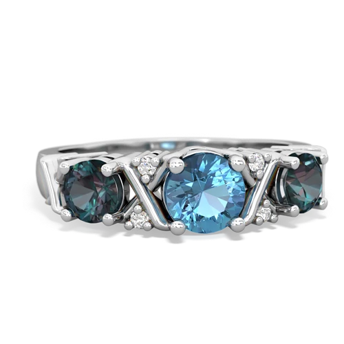 Blue Topaz Genuine Swiss Blue Topaz with Lab Created Alexandrite and  Hugs and Kisses ring Ring