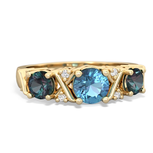 Blue Topaz Genuine Swiss Blue Topaz with Lab Created Alexandrite and Genuine Aquamarine Hugs and Kisses ring Ring