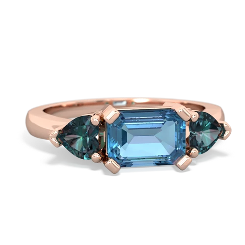 Blue Topaz Genuine Swiss Blue Topaz with Lab Created Alexandrite and  Three Stone ring Ring