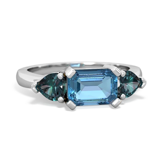Blue Topaz Genuine Swiss Blue Topaz with Lab Created Alexandrite and Genuine Fire Opal Three Stone ring Ring