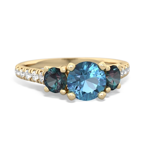 Blue Topaz Genuine Swiss Blue Topaz with Lab Created Alexandrite and  Pave Trellis ring Ring
