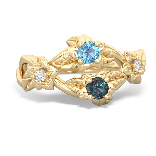 Blue Topaz Genuine Swiss Blue Topaz with Lab Created Alexandrite Sparkling Bouquet ring Ring