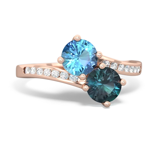Blue Topaz Genuine Swiss Blue Topaz with Lab Created Alexandrite Keepsake Two Stone ring Ring