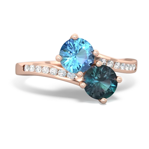 blue topaz-alexandrite two stone channel ring