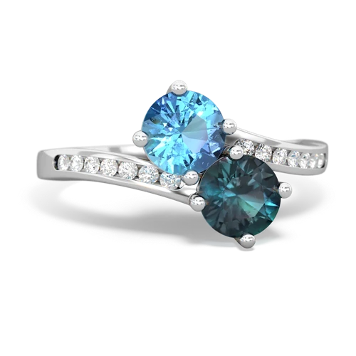 blue topaz-alexandrite two stone channel ring