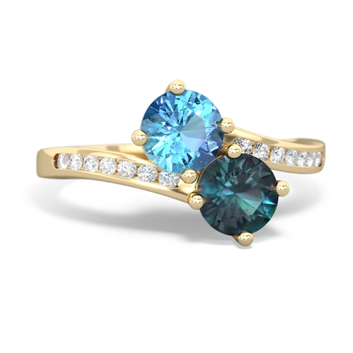 blue topaz-alexandrite two stone channel ring