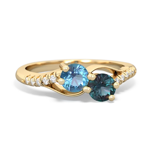 Blue Topaz Genuine Swiss Blue Topaz with Lab Created Alexandrite Two Stone Infinity ring Ring