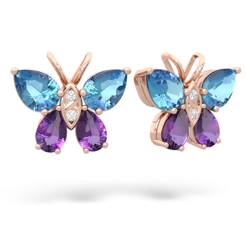blue topaz-amethyst butterfly earrings