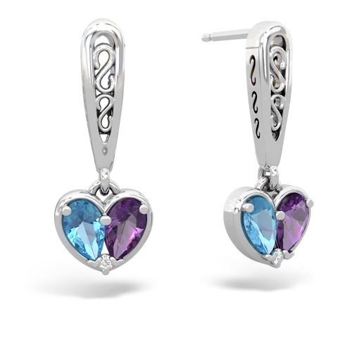 blue topaz-amethyst filligree earrings