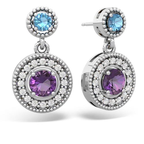 blue topaz-amethyst halo earrings