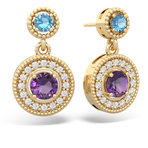 blue topaz-amethyst halo earrings