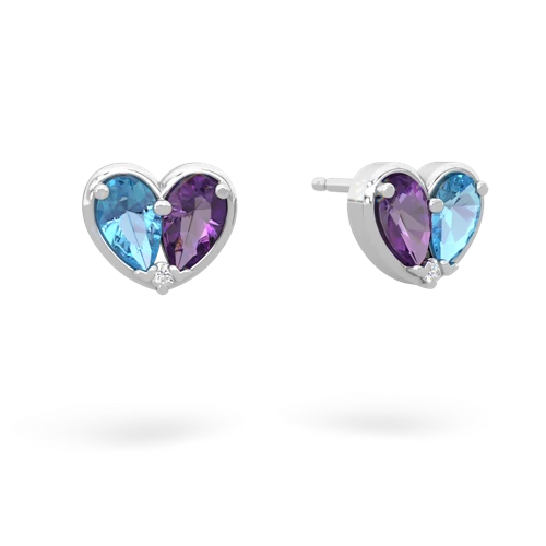 blue topaz-amethyst one heart earrings