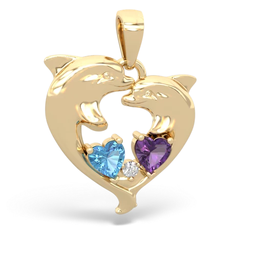 Blue Topaz Genuine Swiss Blue Topaz with Genuine Amethyst Dolphin Heart pendant Pendant
