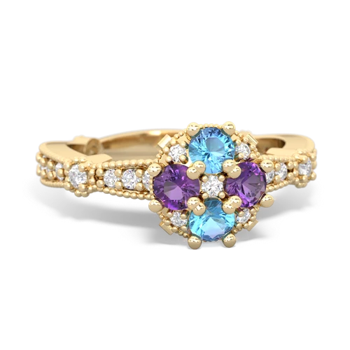 blue topaz-amethyst art deco engagement ring