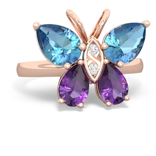 blue topaz-amethyst butterfly ring