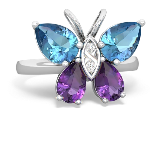 blue topaz-amethyst butterfly ring